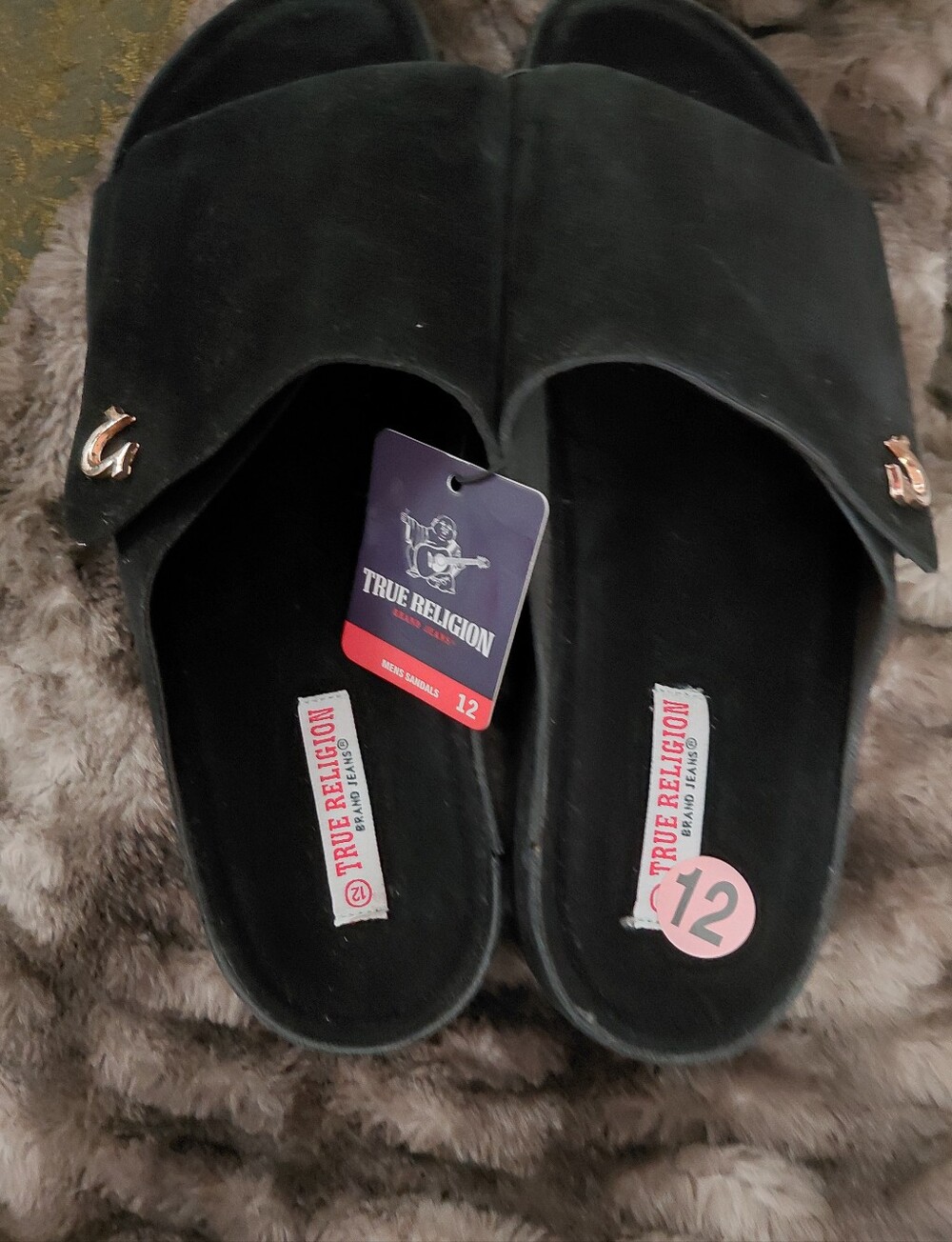 True Religion Black Slide Sandals